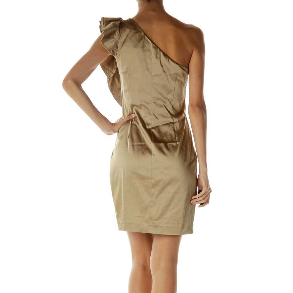 Calvin Klein Gold One-Shoulder Ruffled Cocktail Dress - Picture 2 of 3